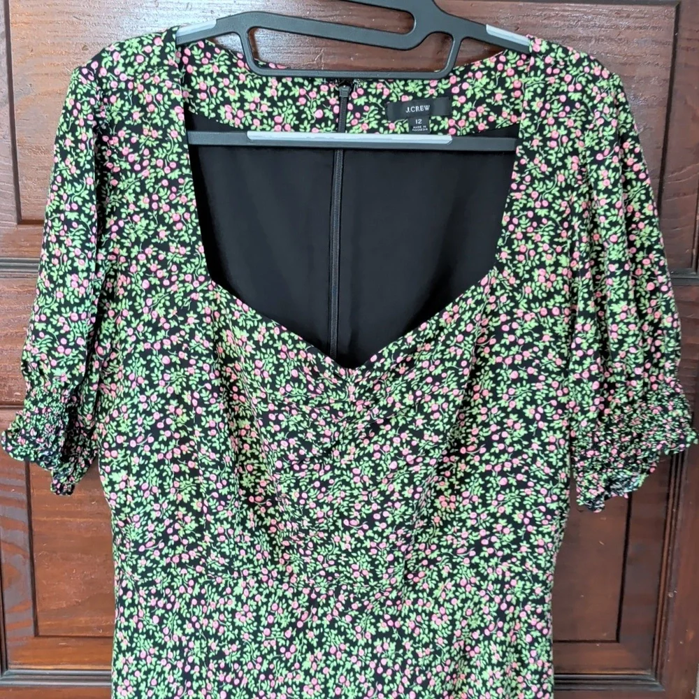 J Crew Sweetheart Neckline Floral Smocked Sleeve Midi Dress 12 - Picture 4 of 14